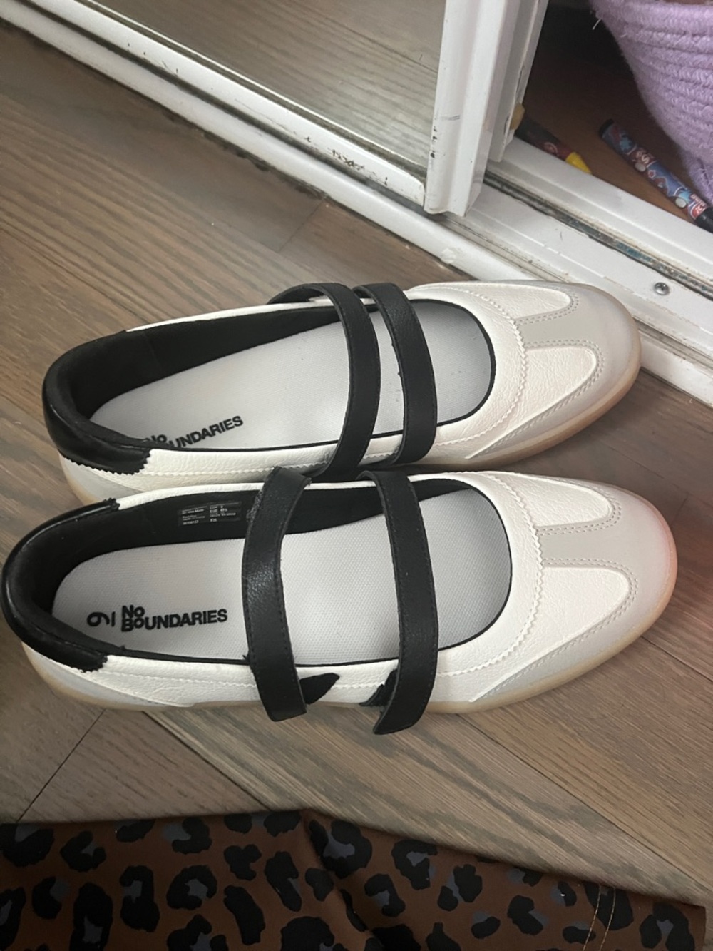No Boundaries White and Black Double-Strap Mary Jane Flats